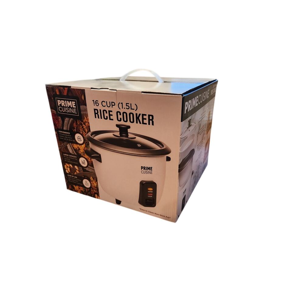 Prime Cuisine 16 Cup Rice Cooker 1.5L Nonstick Pot Steamer Basket New In Box